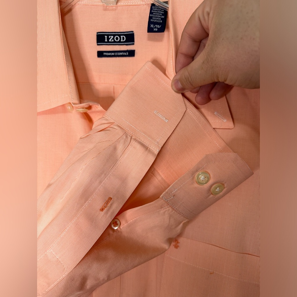 IZOD Mens Premium Essentials Long Sleeve Button-Up Shirt Peach Size XL